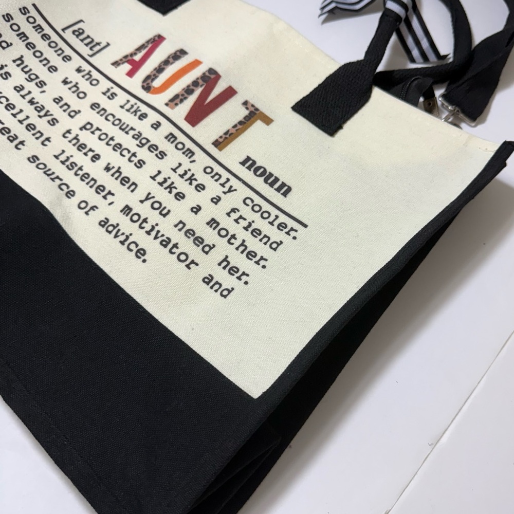 Women’s Black and White Tote Bag with Aunt Definition - Picture 6 of 16